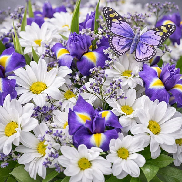 Аромат весны - корзина из ирисов и хризантем